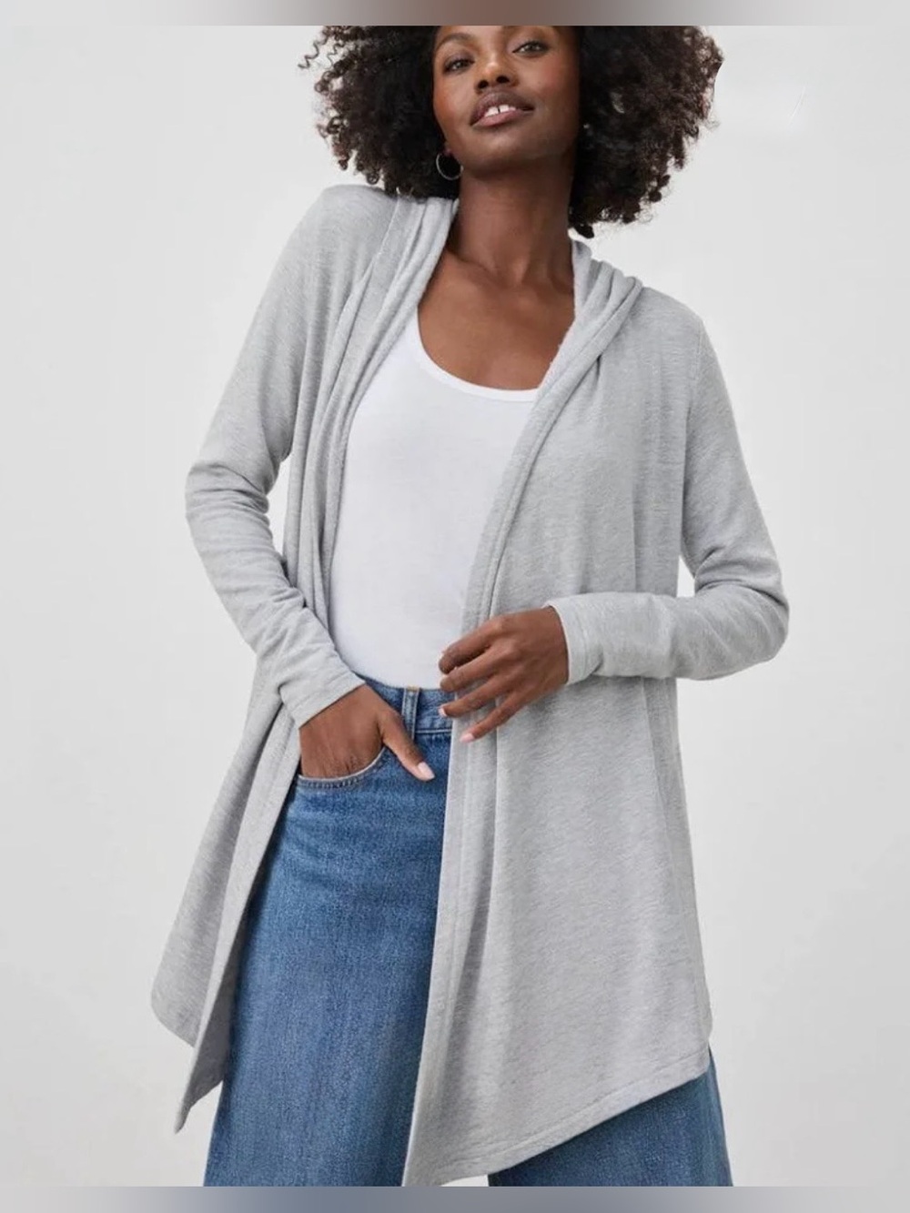 SPLENDID Northside Waffleknit Open Front Gray Pocket Hooded Cardigan Sz M